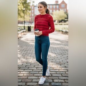 COPY - Red Lace Top - Size Extra Large